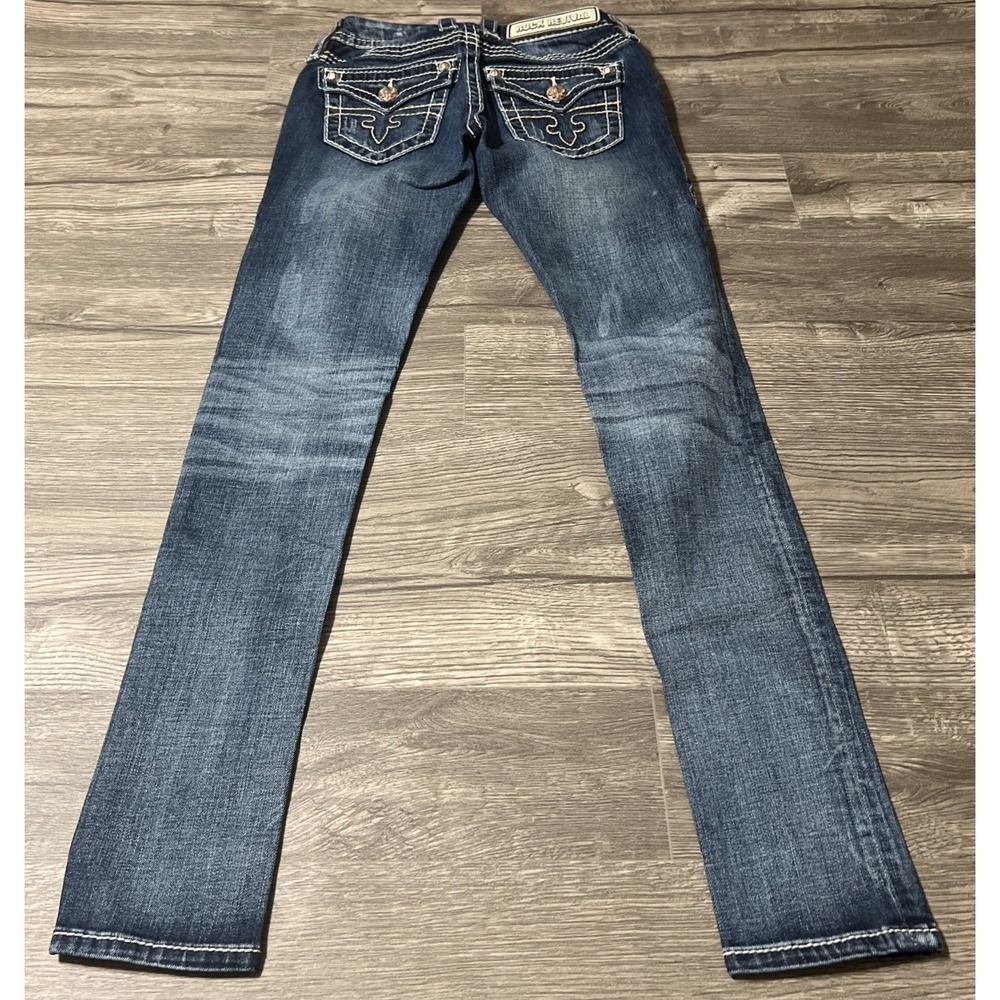Rock Revival Jessica Flap Pocket Embroidered Low Rise Skinny Jeans SZ 24 (25x31) - Picture 3 of 10